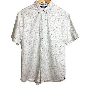 DENIM & FLOWER Ricky Singh Mens SS Button Up Shirt Cream Gray Speckle L Casual